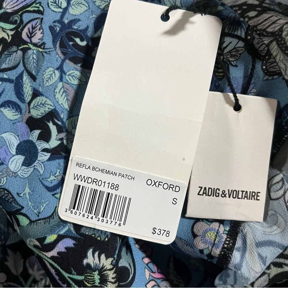 NWT Zadig & Voltaire Refla bohemian Patch Oxford blue printed Dress - Picture 12 of 15